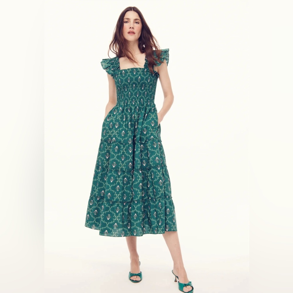 Hill House Ellie Nap Dress Size Large in Emerald Trellis